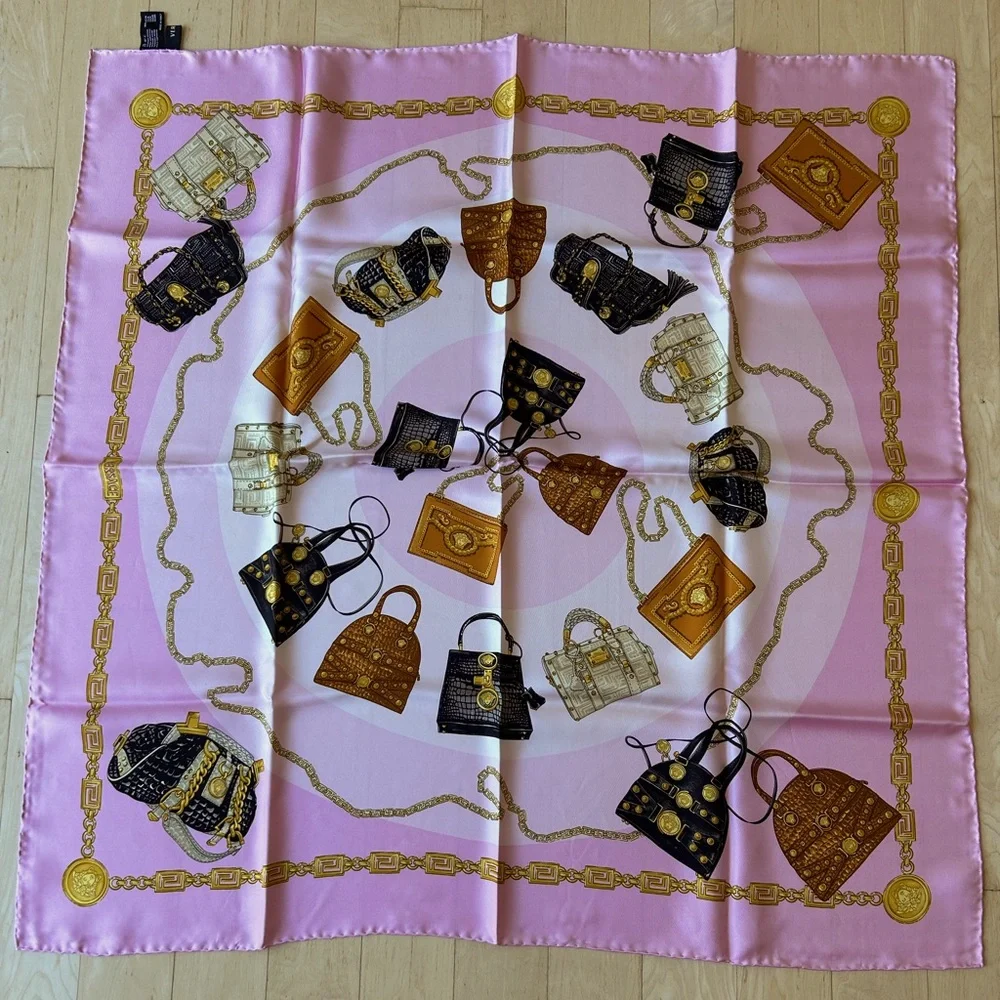 Versace Vintage ‘08 Pink Handbag Silk Scarf - 34 inches w/ certificate NIB/NWT